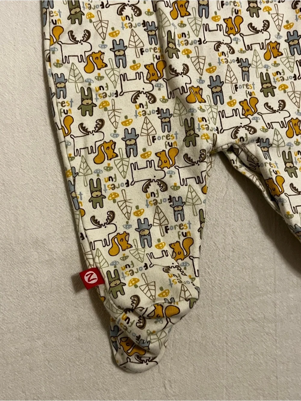 Zutano Organic Cotton One Piece Snap Front Woodland Forest Animals Infant 0-6mo
